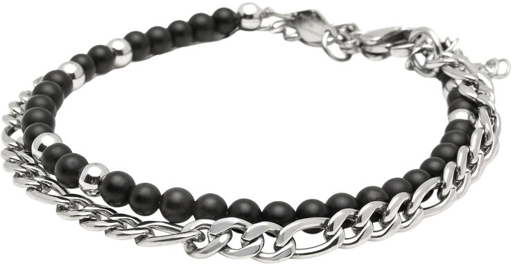 Nialaya Men's Stainless Steel Cocktail Ring with OnyxÂ Silver