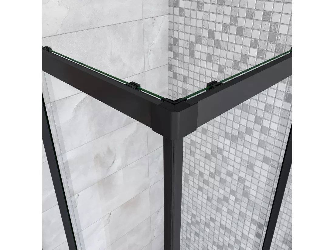 AICA Cabine de douche 80x80x200cm accès d'angle - Noir Mat , porte de douche coulissante, en 6mm verre anticalcaire, cabine de douche noire