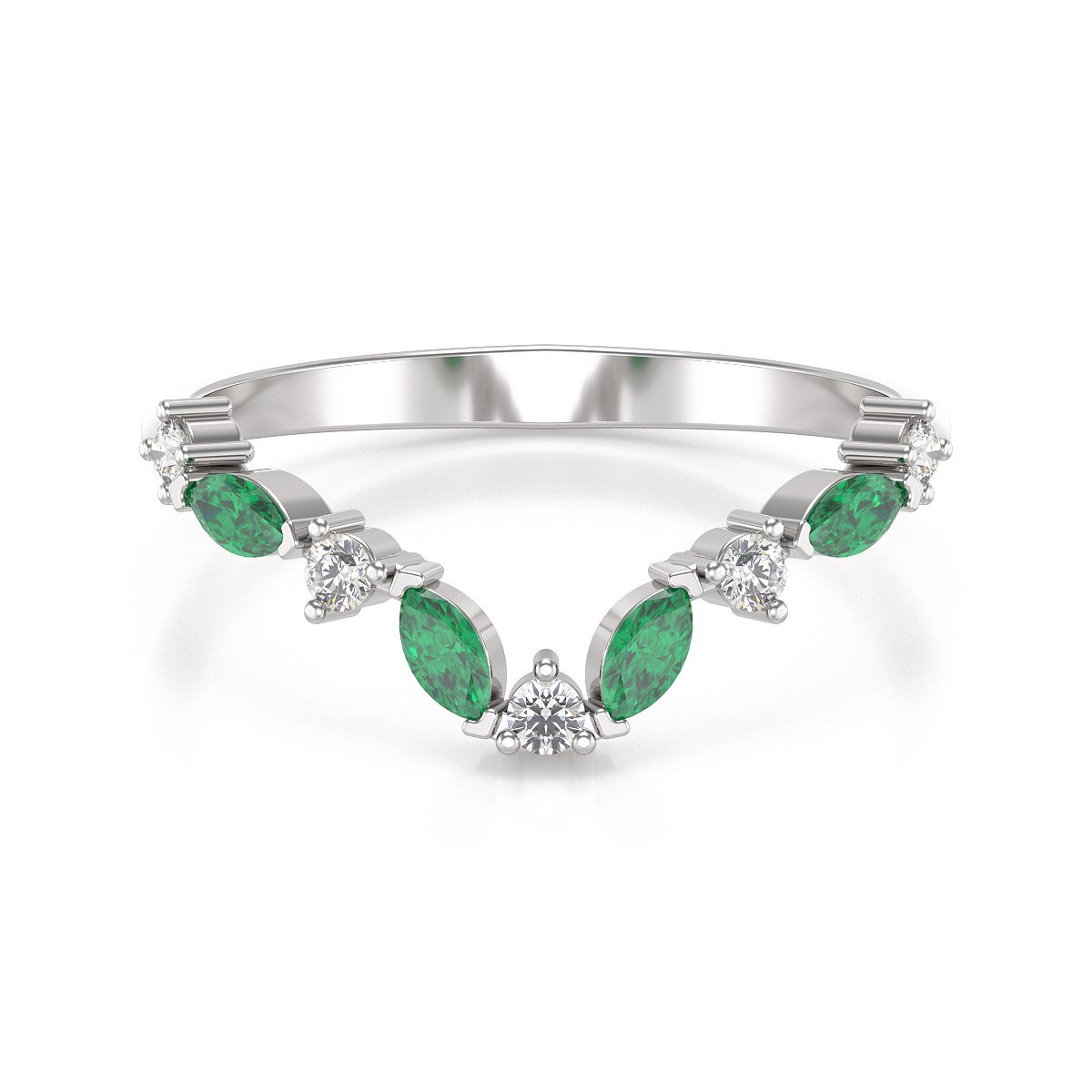 Bague ADEN Or 585 Blanc Emeraude et diamants 1.9grs