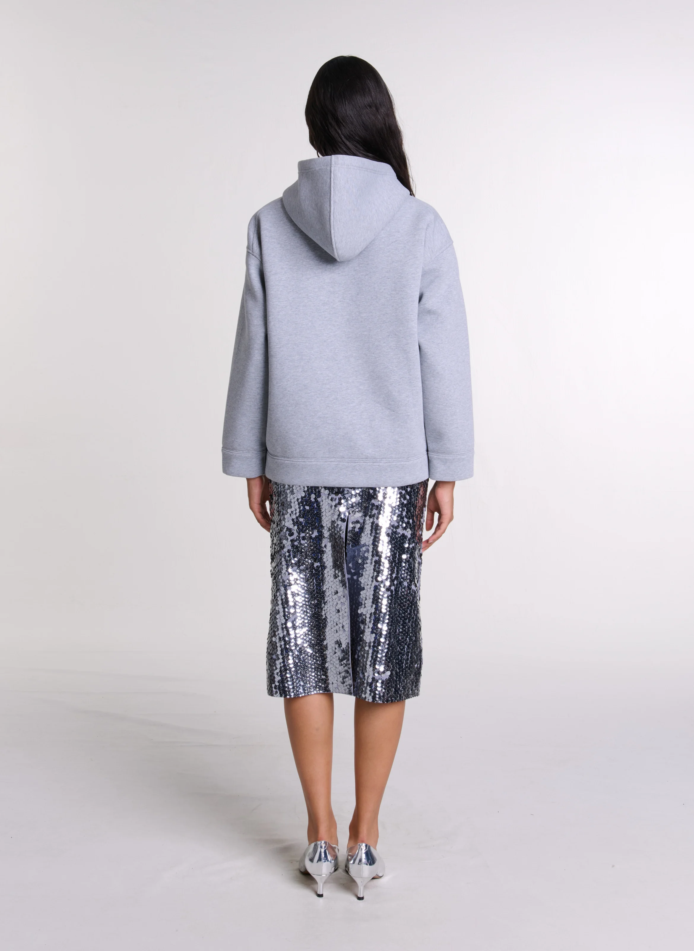 Sweat à capuche droit en coton | Gris