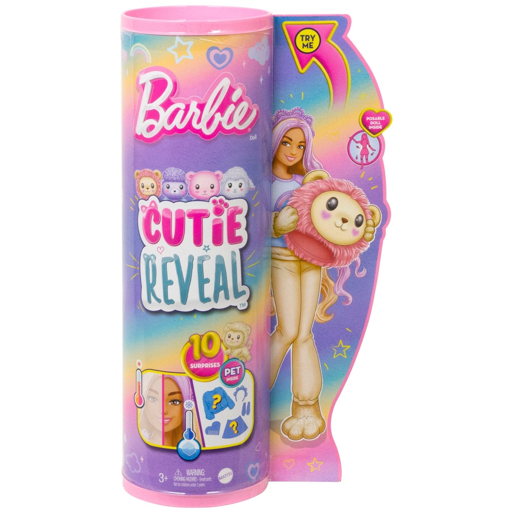 Barbie Cutie Reveal Cozy Cute Tees Puppe mit Löwen-Plüschkostüm und 10 Überraschungen