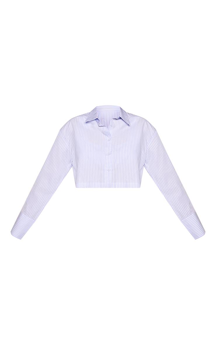 Bleu Ensemble Coordonné Chemise Courte À Fines Rayures