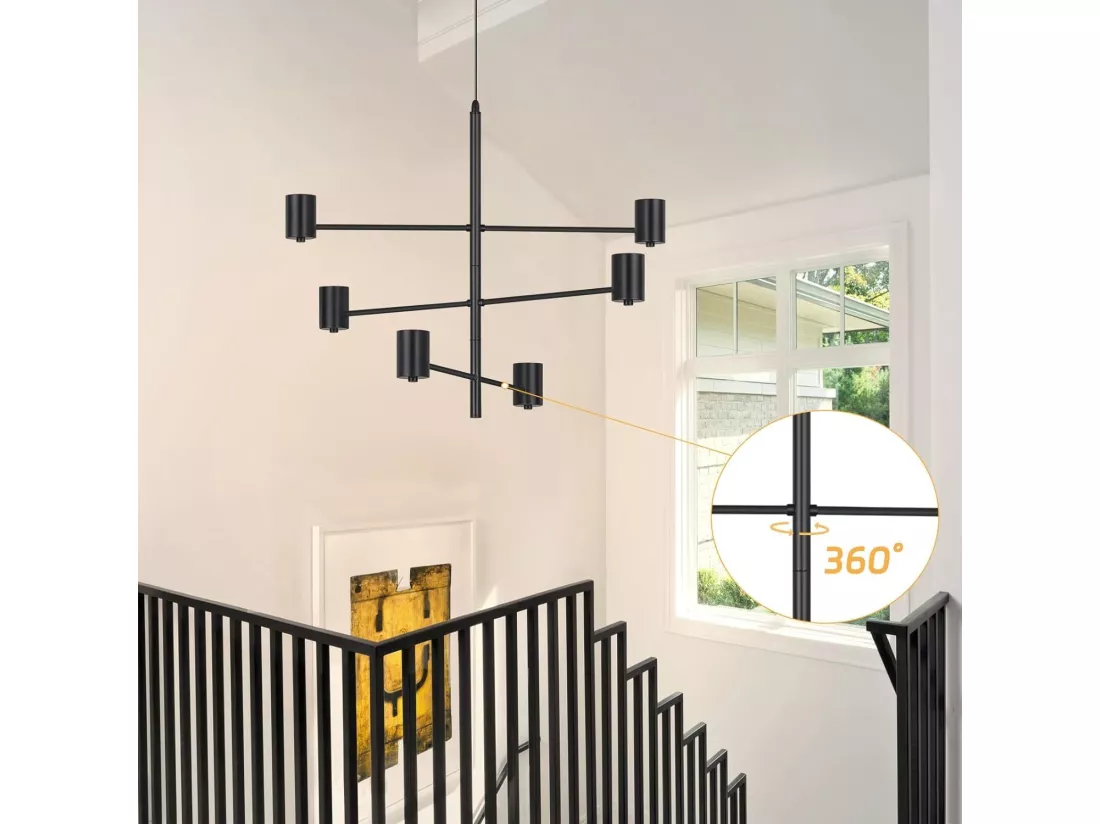 NETTLIFE Suspension 6 Ampoules E27 Noir Diam.65cm Vintage Métal Orientable Lustre Industriel Salon pour Salle à Manger Chambre