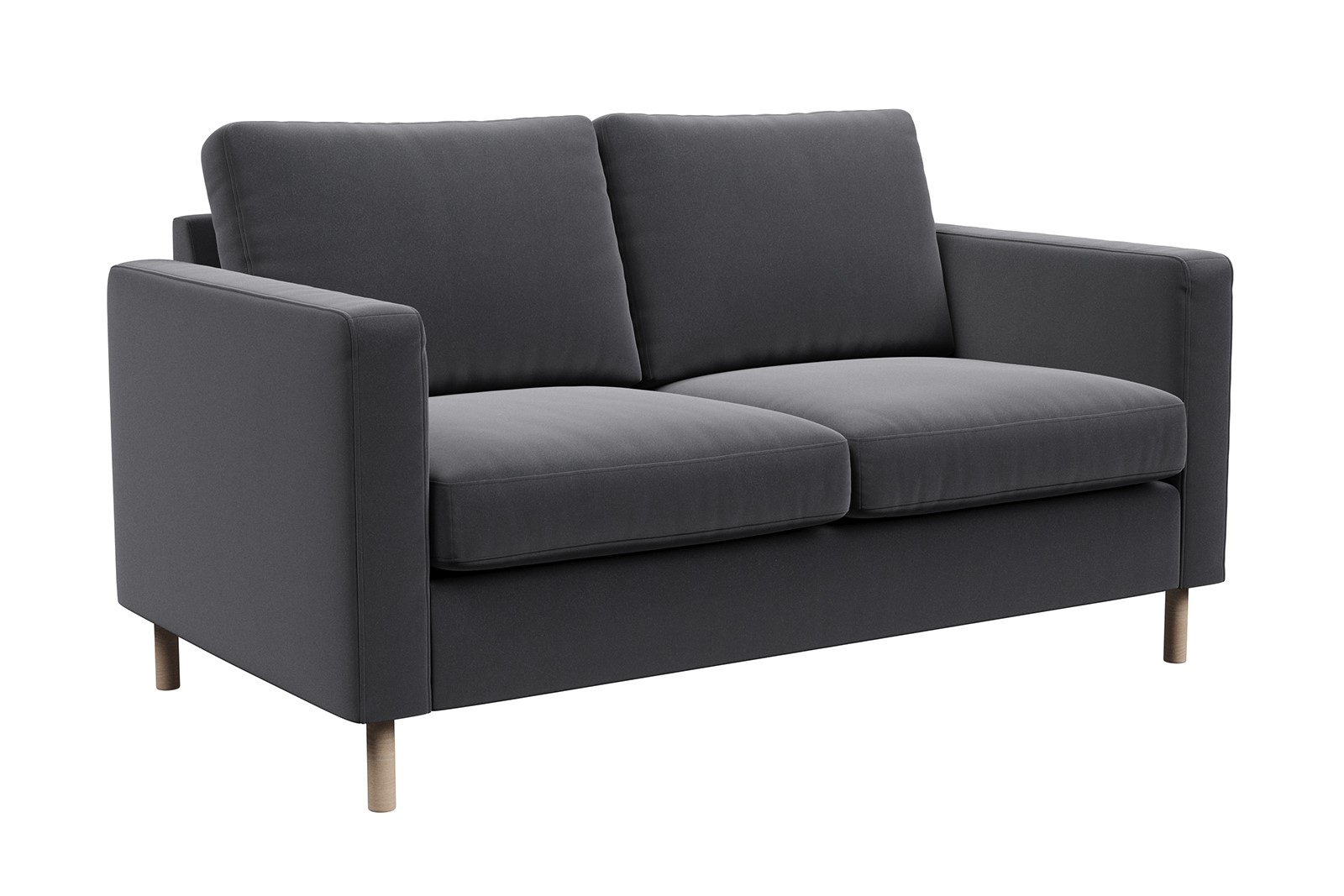 Viken 2-seter I tekstil Matt velvet 97 grey med hvitoljet eikeben. Arm B og skum komfort.