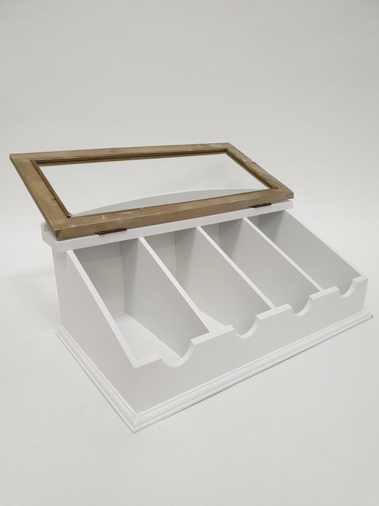 Besteckkasten PROVENCE - weiß-holzfarben - mit Glasdeckel