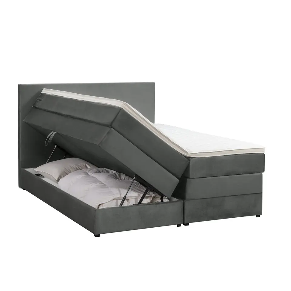 Boxspring met opbergruimte Liv egaal - grijs - 160x200 cm