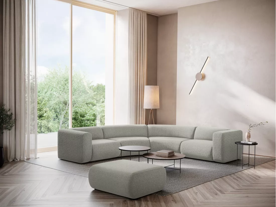 Canapé d'angle modulable en tissu texturé - gris clair - EKAHI