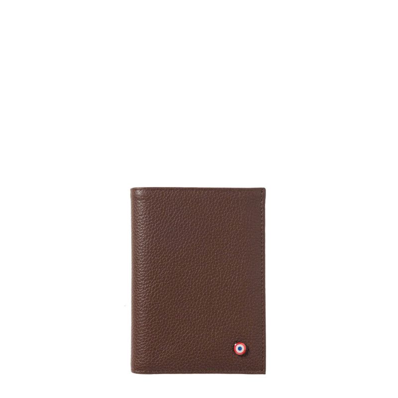 Petit portefeuille Victor en cuir grainé Terre brunie
