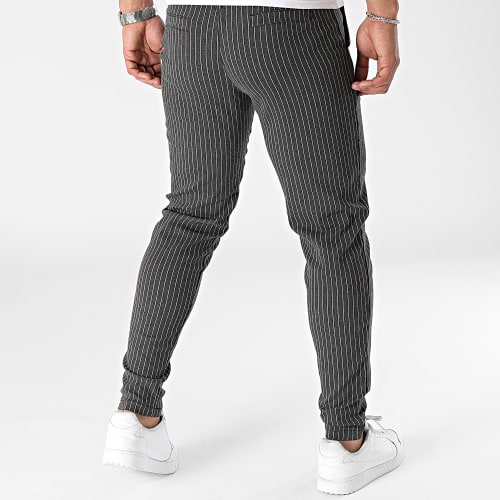 Pantalon Chino A Rayures Gris Anthracite