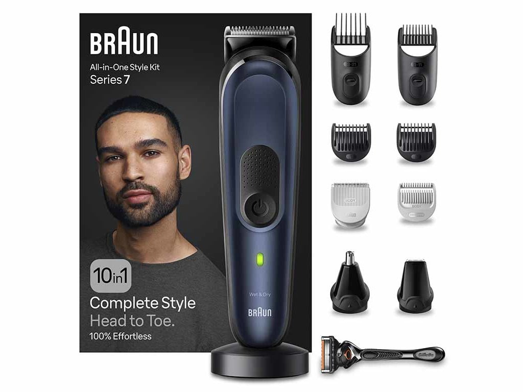 APARADOR MULTIGROOM BRAUN MGK7421 10 EM 1 PRETO/AZUL