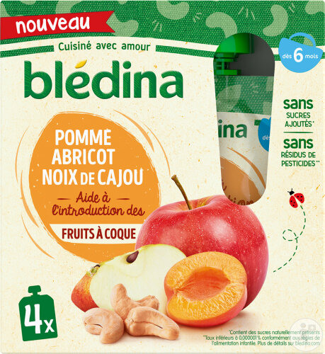 Blédina Gourde Pomme Abricot Noix De Cajou 4x85g