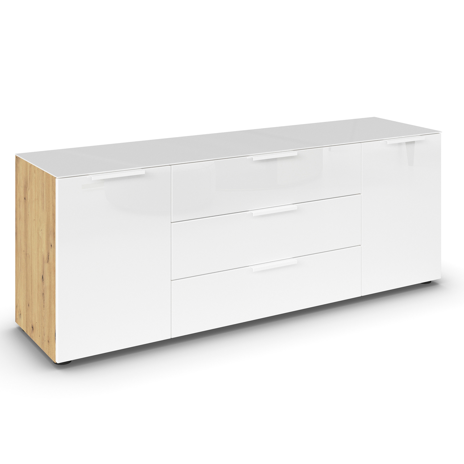 Lowboard - Artisan Eiche-weiß - Glasfront - 160 cm