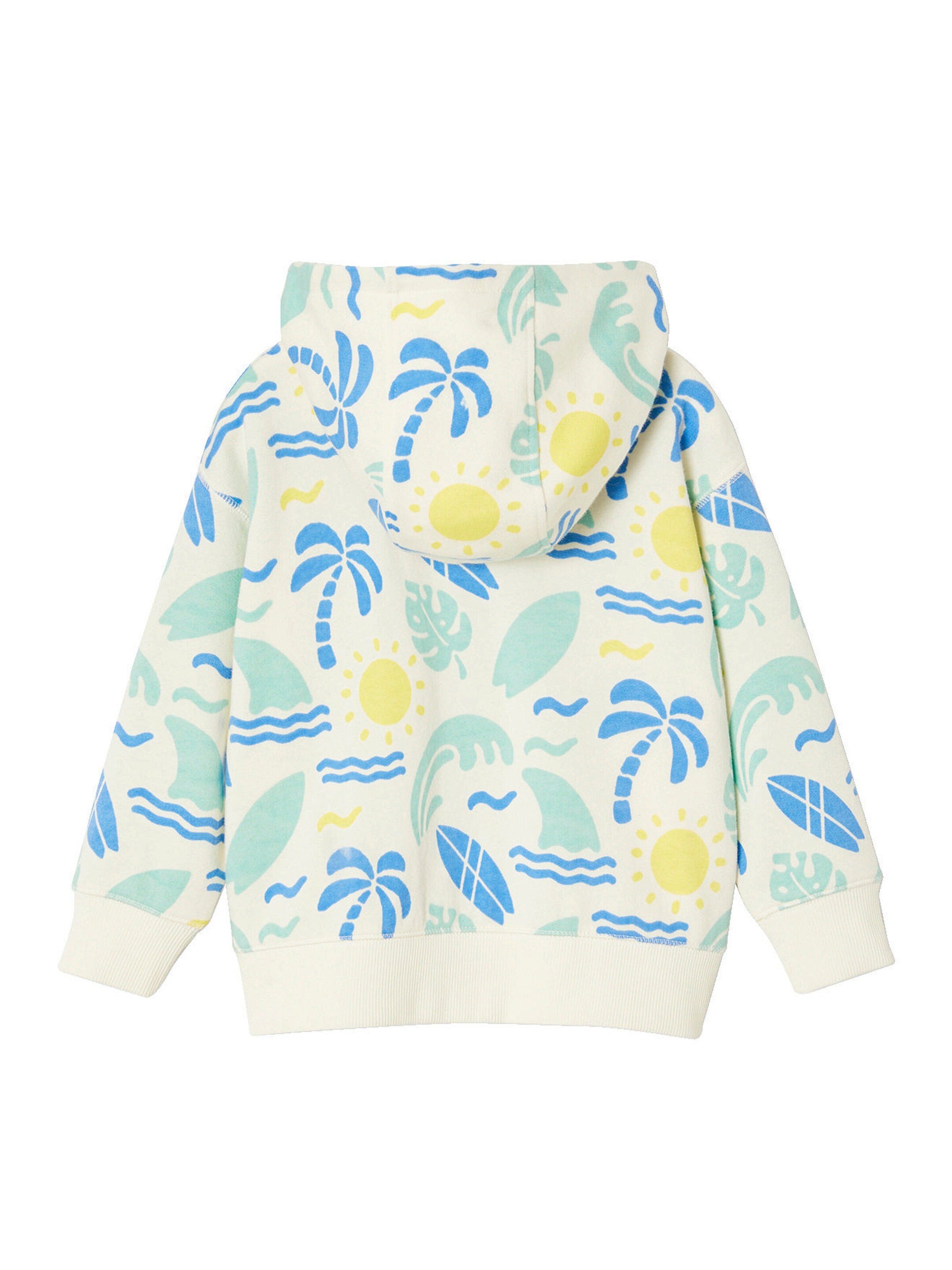 Vertbaudet Jungen Kapuzensweatjacke mit Surferprints allover weiß bedruckt