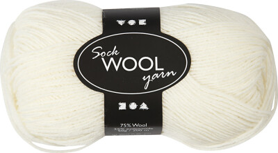 Strømpegarn - Uld+Nylon - L 200 M - Råhvid - 50 G