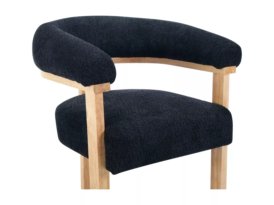 Lot de 6 chaises avec accoudoirs en tissu bouclette et bois d'hévéa naturel - Noir - LIVELIA de Pascal MORABITO