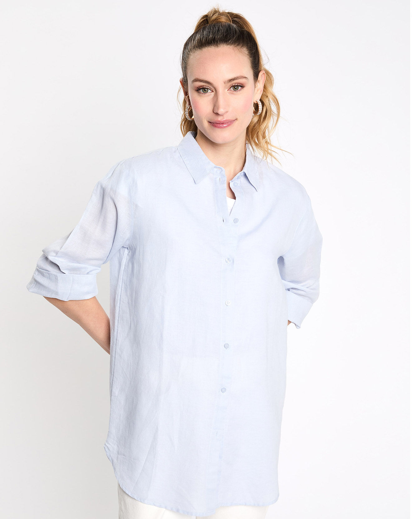 Esprit Chemise en Lin & Coton manches longues bleu clair