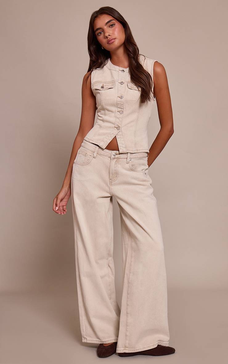 Gris Pierre Haut En Denim Sans Col Avec Boutonnage