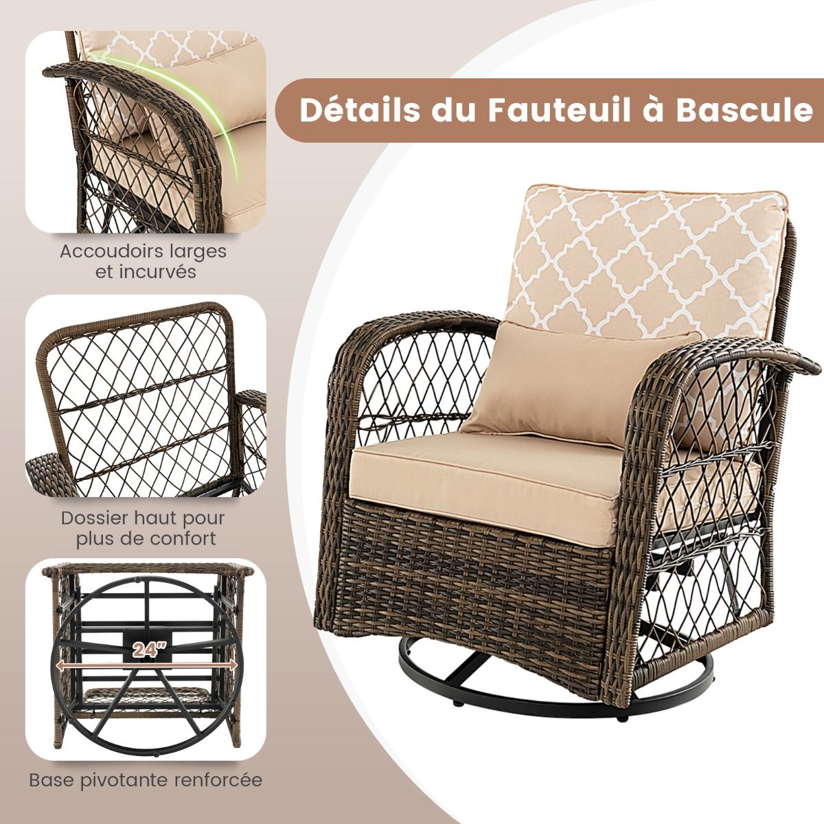 Salon de Jardin Extérieur 3PCS - 2 en Fauteuils à Bascule Pivotant à 360°Rotin PE Cadre Métal our Terrasse Balcon - Lidl-Manfred