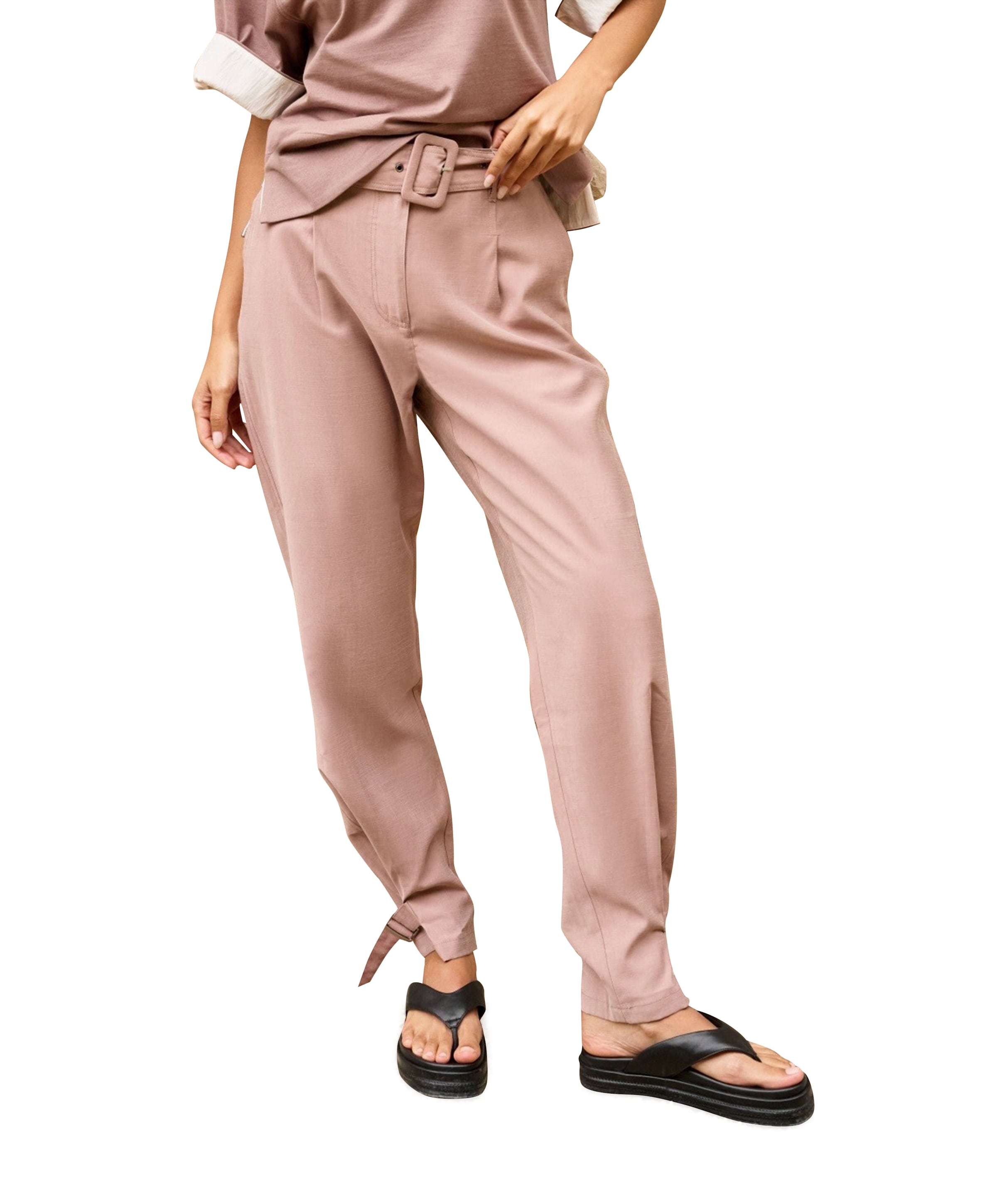 YAYA Broek met bandjes bij de zoom dames broek bruin