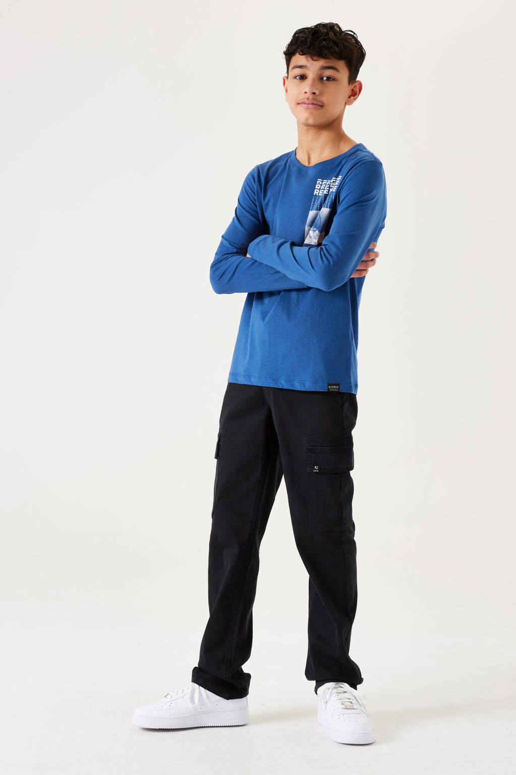 Garcia longsleeve met printopdruk kobalt blauw