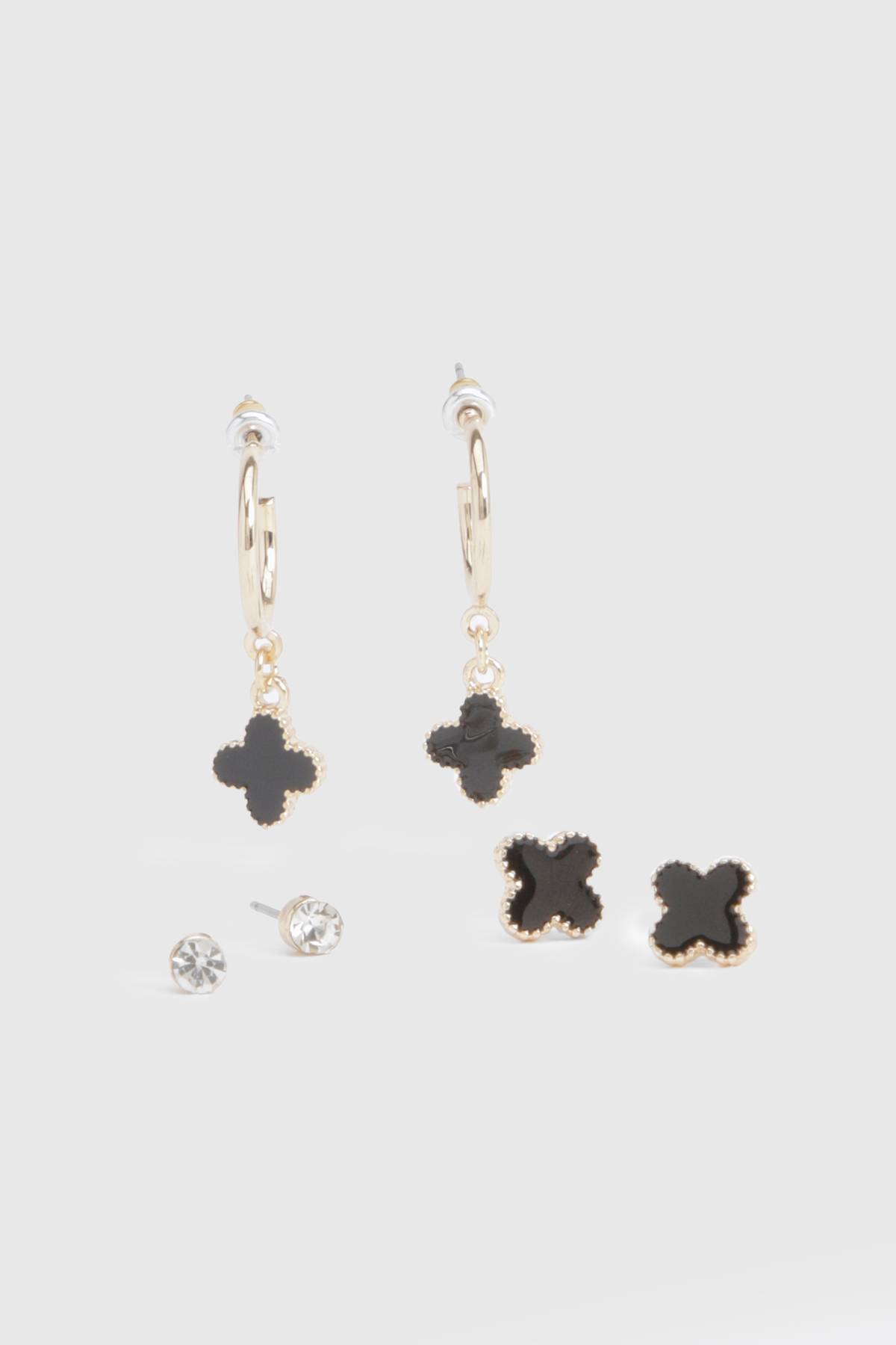 boohoo Boucles d'oreilles trèfle en émail noir 3 pièces