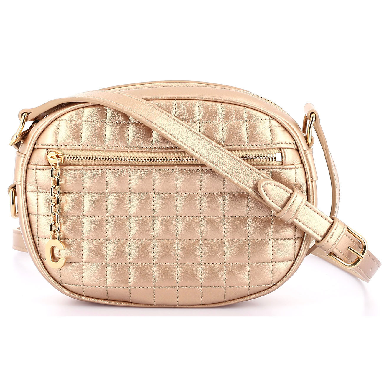 Celine Sac bandoulière en Cuir Petit Celine doré - Parfait état - Longueur 17 cm