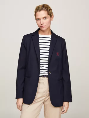 Blazer regular de abotoamento simples com bordado de monograma TH
