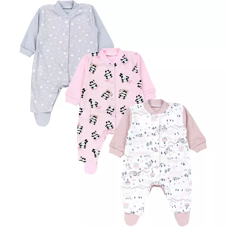 TupTam Baby Mädchen Schlafstrampler mit Fuß 3er Pack graurosa