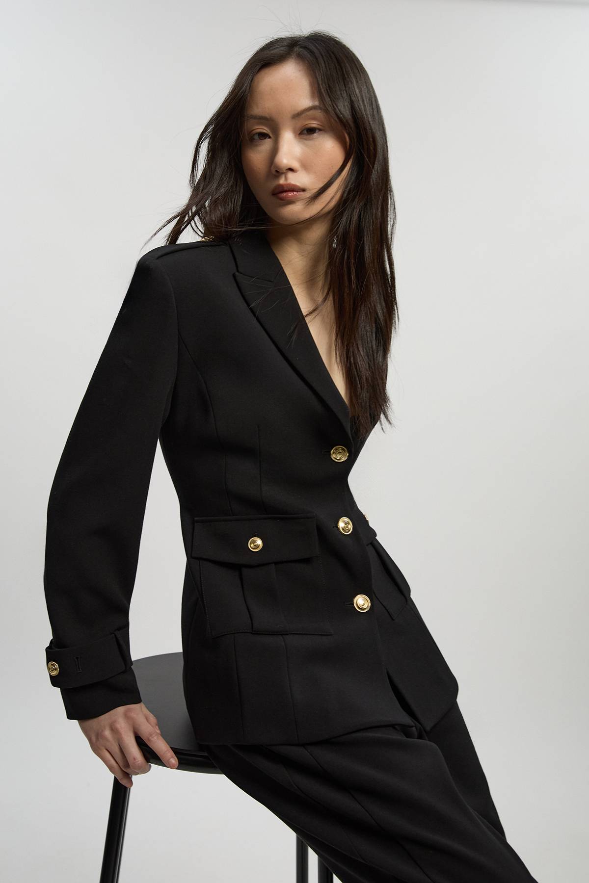 KarenMillen Blazer Militaire Ajusté Stretch Compact Simple Boutonnage