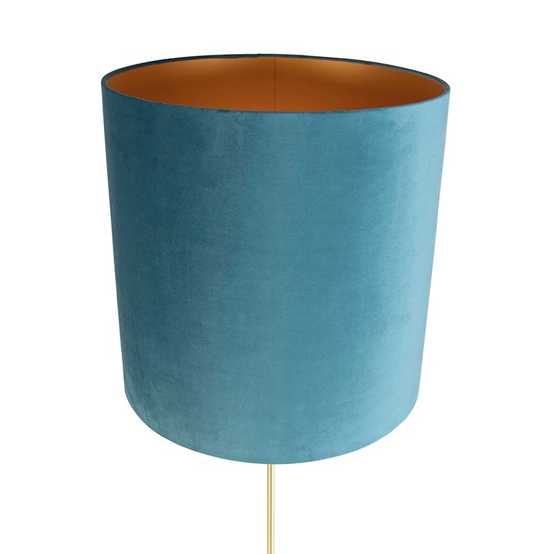Vloerlamp goud/messing met velours kap blauw 40/40 cm - Parte