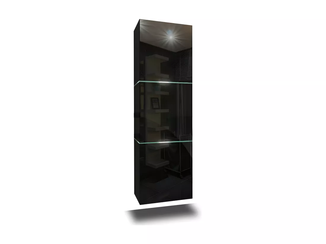 Colonne de salle de bain suspendu, collection OWL, coloris noir mat et noir brillant, idéal pour une salle de bain design