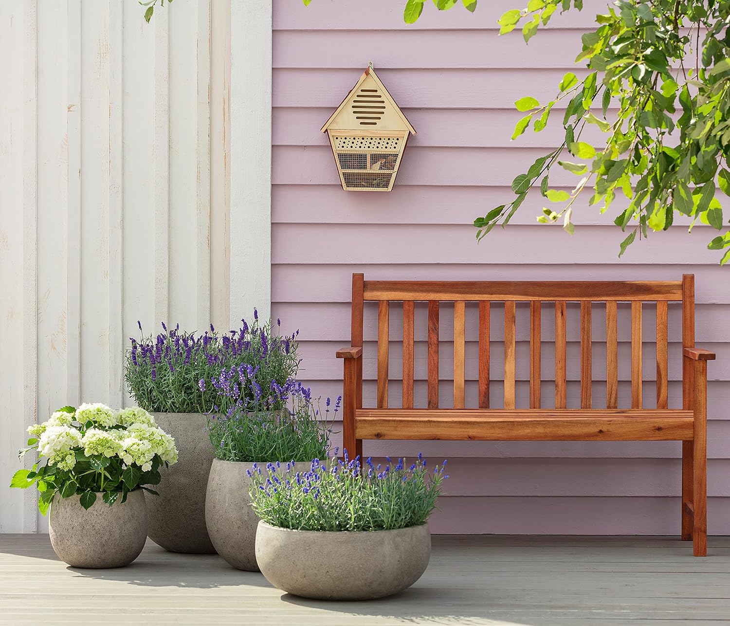 Dehner Gartenbank Mykonos, 2-Sitzer, ca. 120 x 89 x 61 cm, aus FSC® - zertifiziertem Akazienholz, braun