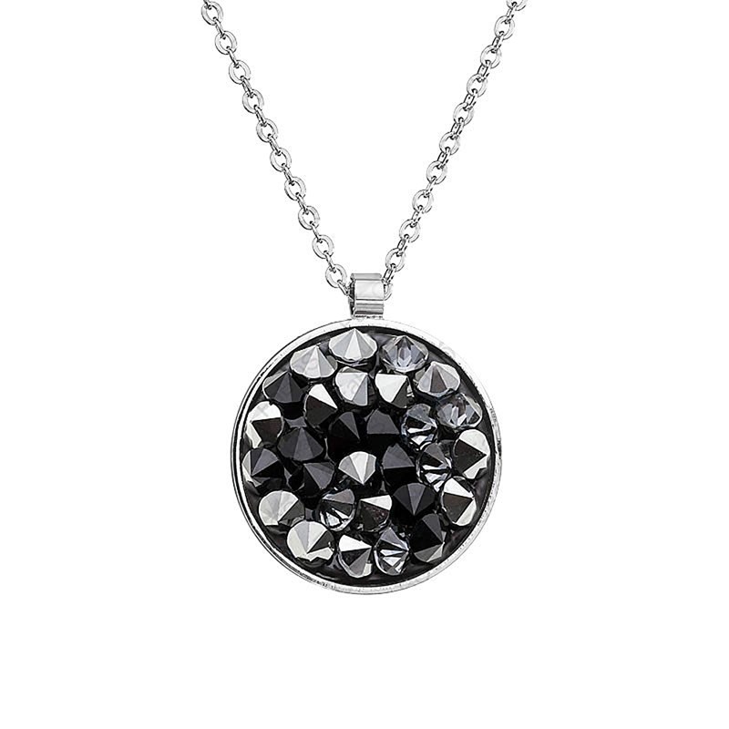 Collier orné de cristaux Swarovski avec pierre crystal Noir en plaqué Or blanc et rhodié