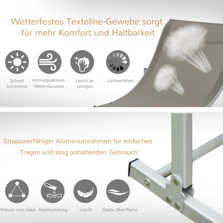 Outsunny Gartenliegen 2er Set hellgrau