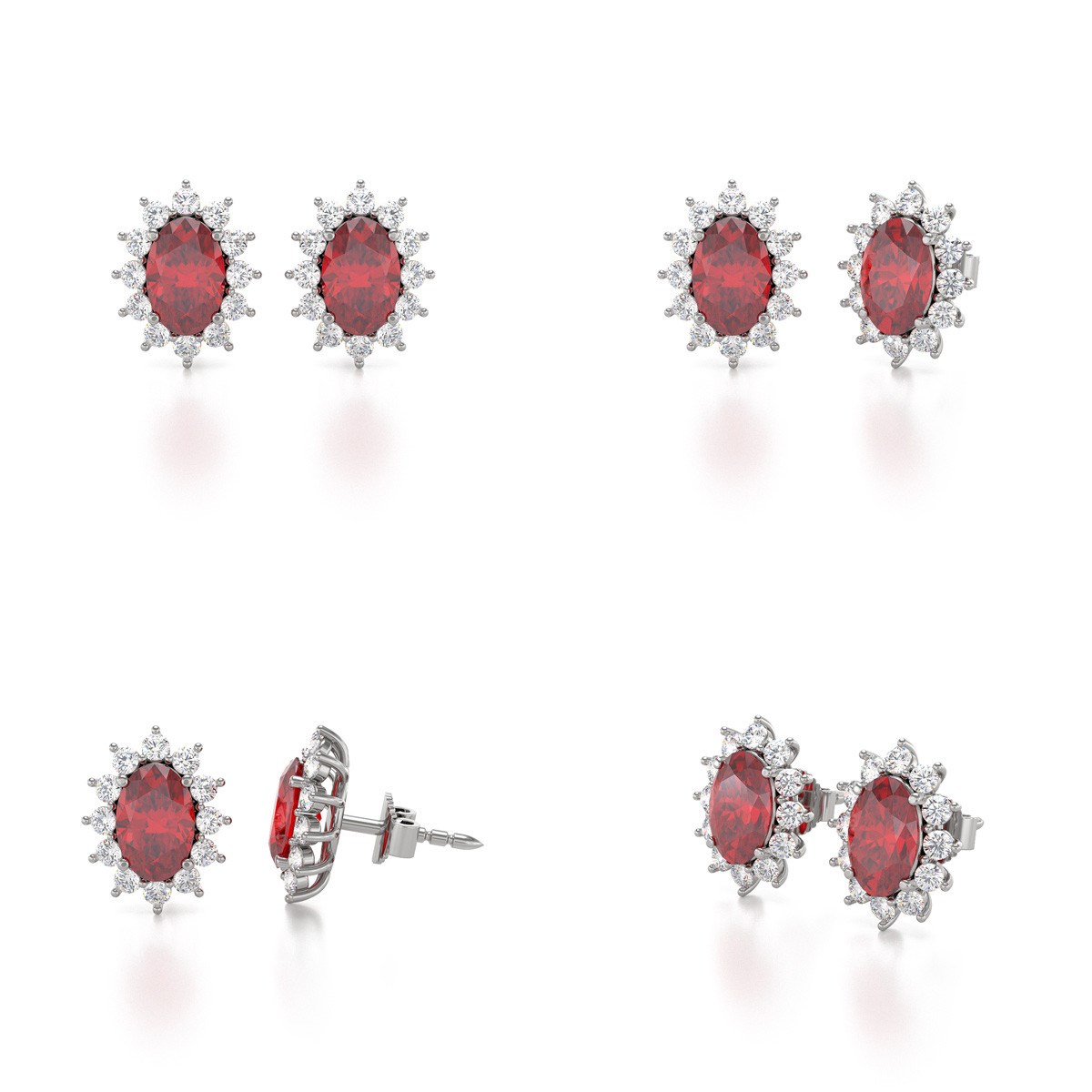 Boucles d'oreilles ADEN Or 585 Blanc et Rubis Forme Marquise 1.4grs