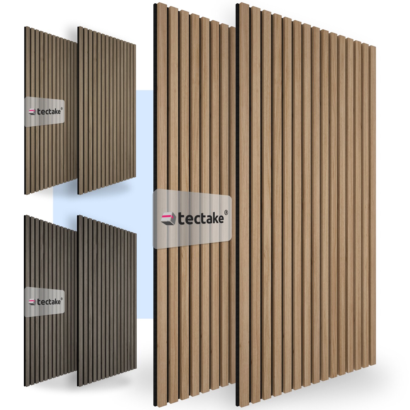 tectake® 2er Set Akustikpaneele, Holzoptik in 3 Farben, MDF und Echtholzfurnier, je 60 x 120 x 2,1 cm, Größe flexibel anpassbar