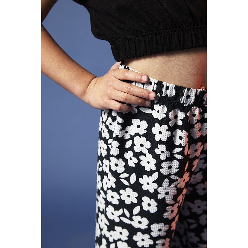 Pantalon large en jersey imprimé fleuri pour fille - Noir