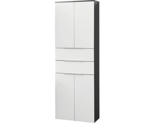 Hoge kast FACKELMANN Style, 60 cm breed, wit/antraciet, volledig gemonteerd