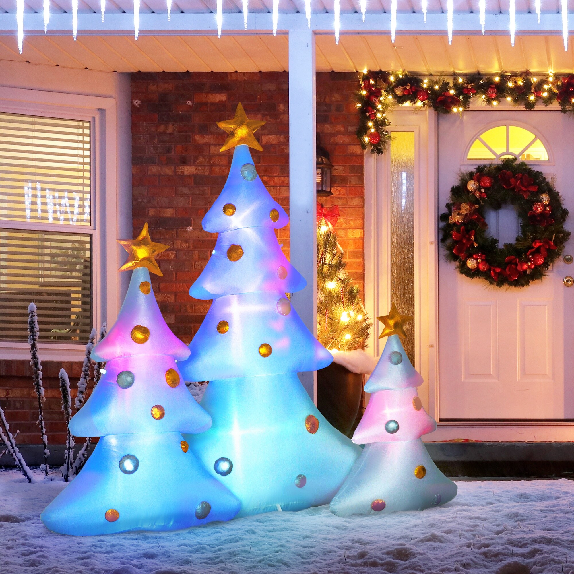 HOMCOM Aufblasbare Weihnachtsbäume mit LED-Lichter bunt 239L x 77B x 210H cm
