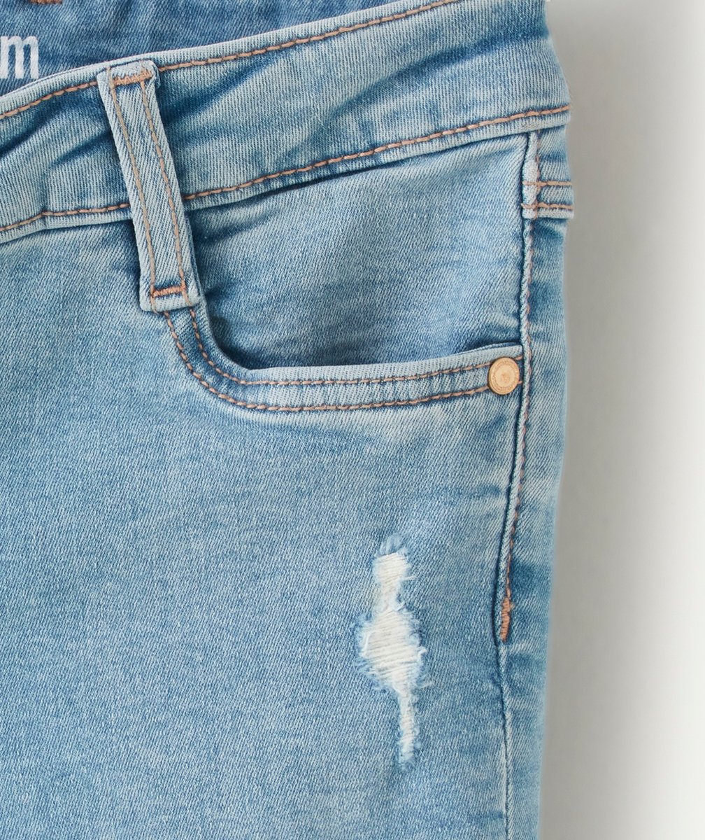 PANTALON SLIM FILLE LOW IMPACT EN DENIM BLEU EFFET USÉ