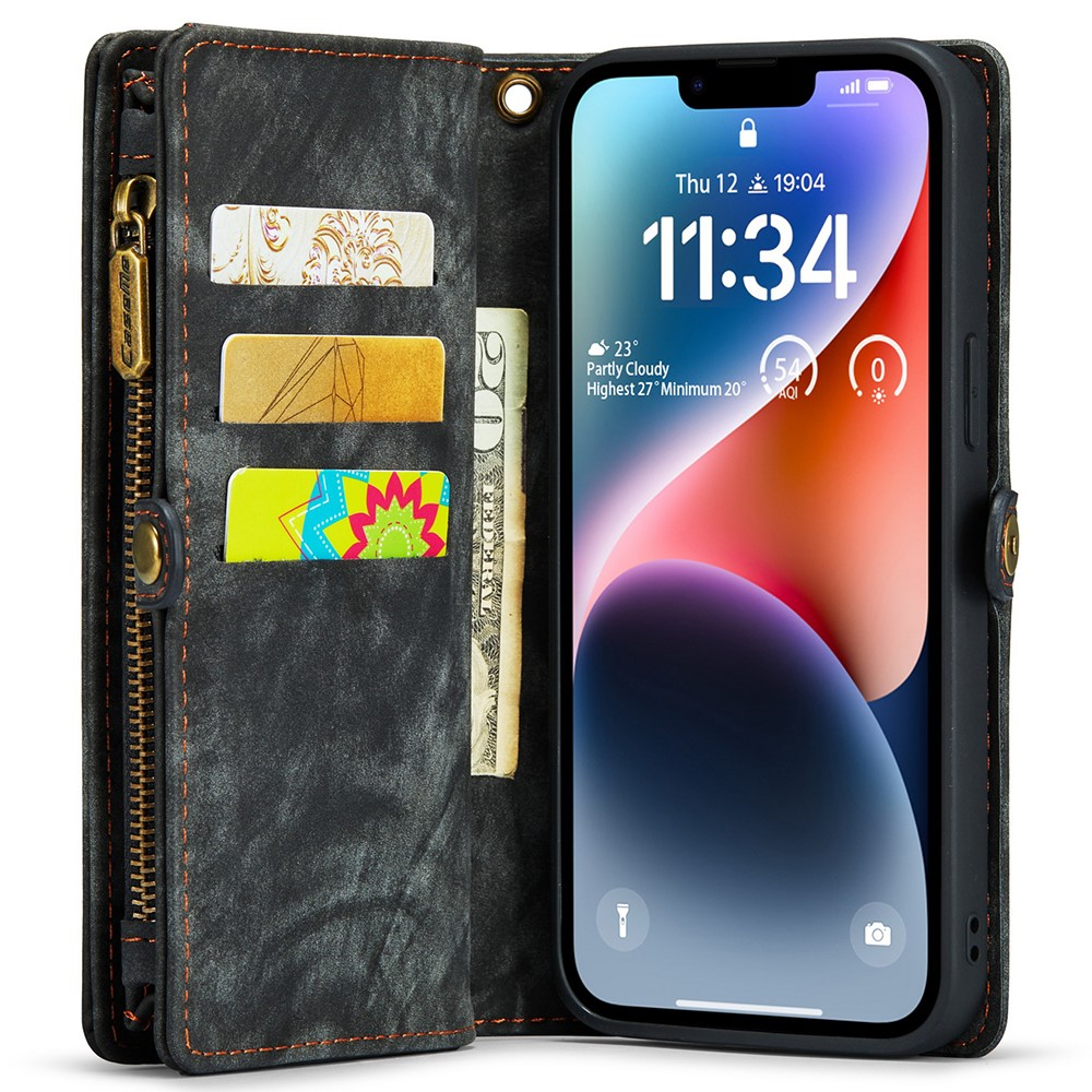 iPhone 15 Pro 2in1 Leder Tasche   Magnet Hardcase Karten Etui - Schwarz