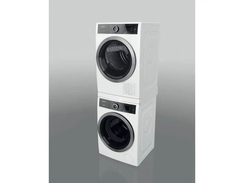Hotpoint H8 D94WB EU, Fritstående, Front-læsning, Varmepumpe, Hvid, Dreje, Berøring, Højre