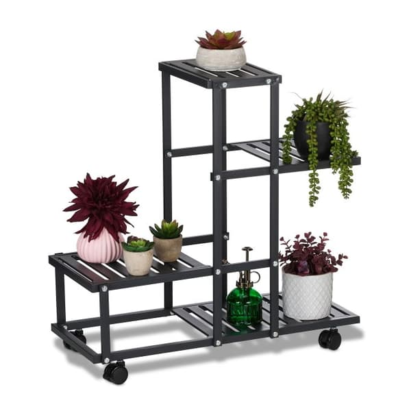 Sort blomsterstativ med hjul