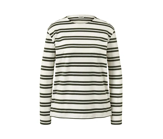Langarmshirt, olivgrün-cremefarben gestreift