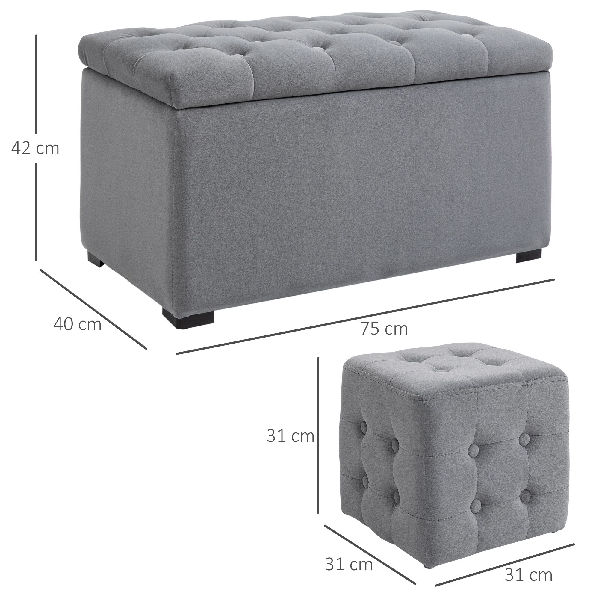 HOMCOM Aufbewahrungsbank Ottomane hellgrau 75 x 40 x 42 cm (LxBxH)