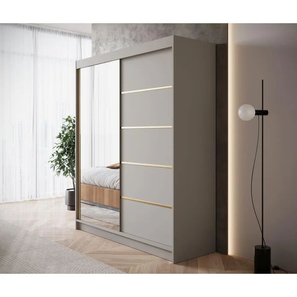 Meubella - Kledingkast Eagle - Beige - 180 cm - Met spiegel