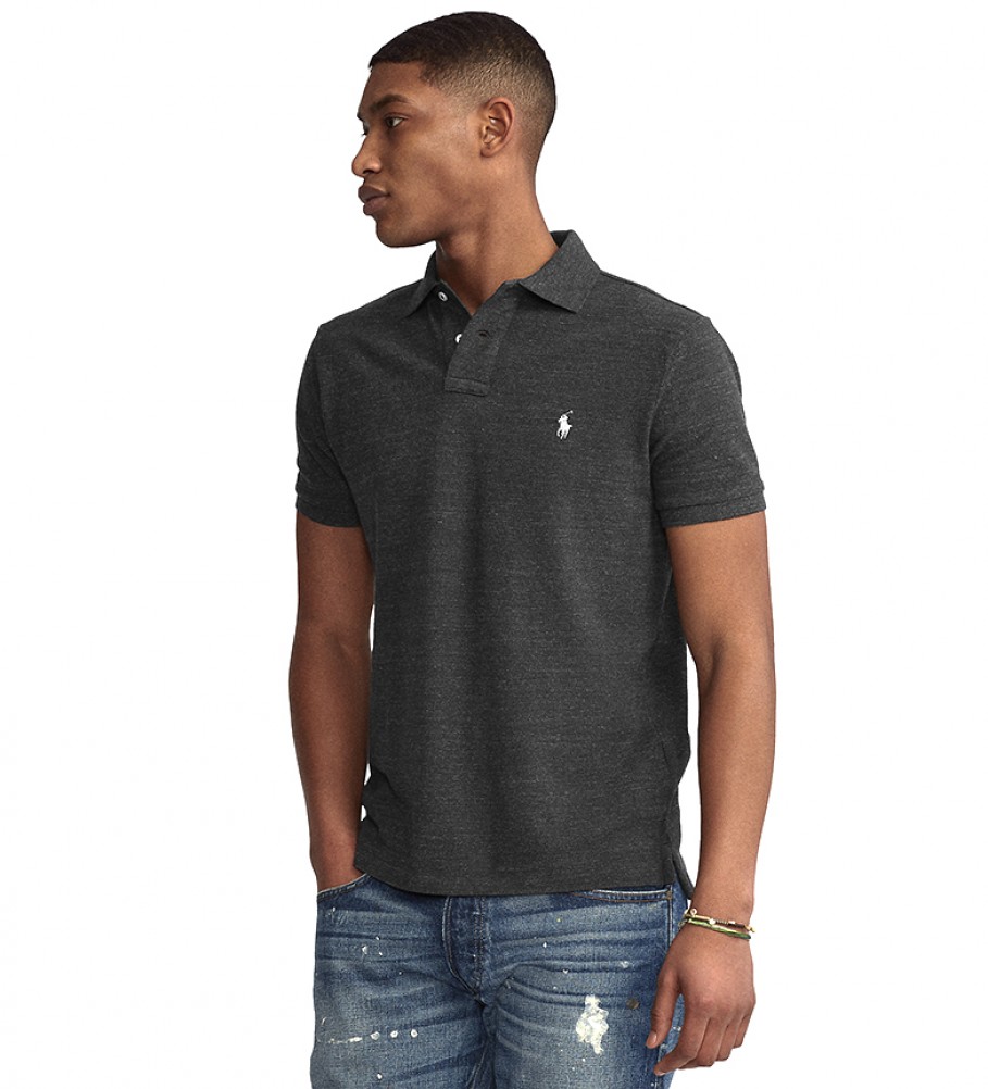 Camisa polo Ralph Lauren Custom Fit preta em piqué