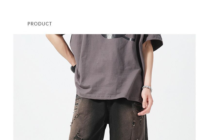 Hushgrain - Mid Rise Washed Distressed Denim Shorts
