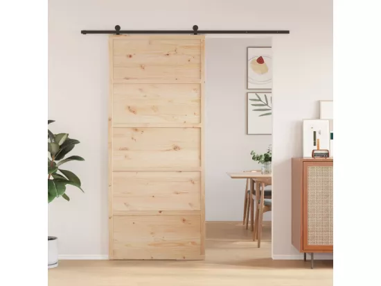 Porte de grange 90x208 cm bois massif de pin
