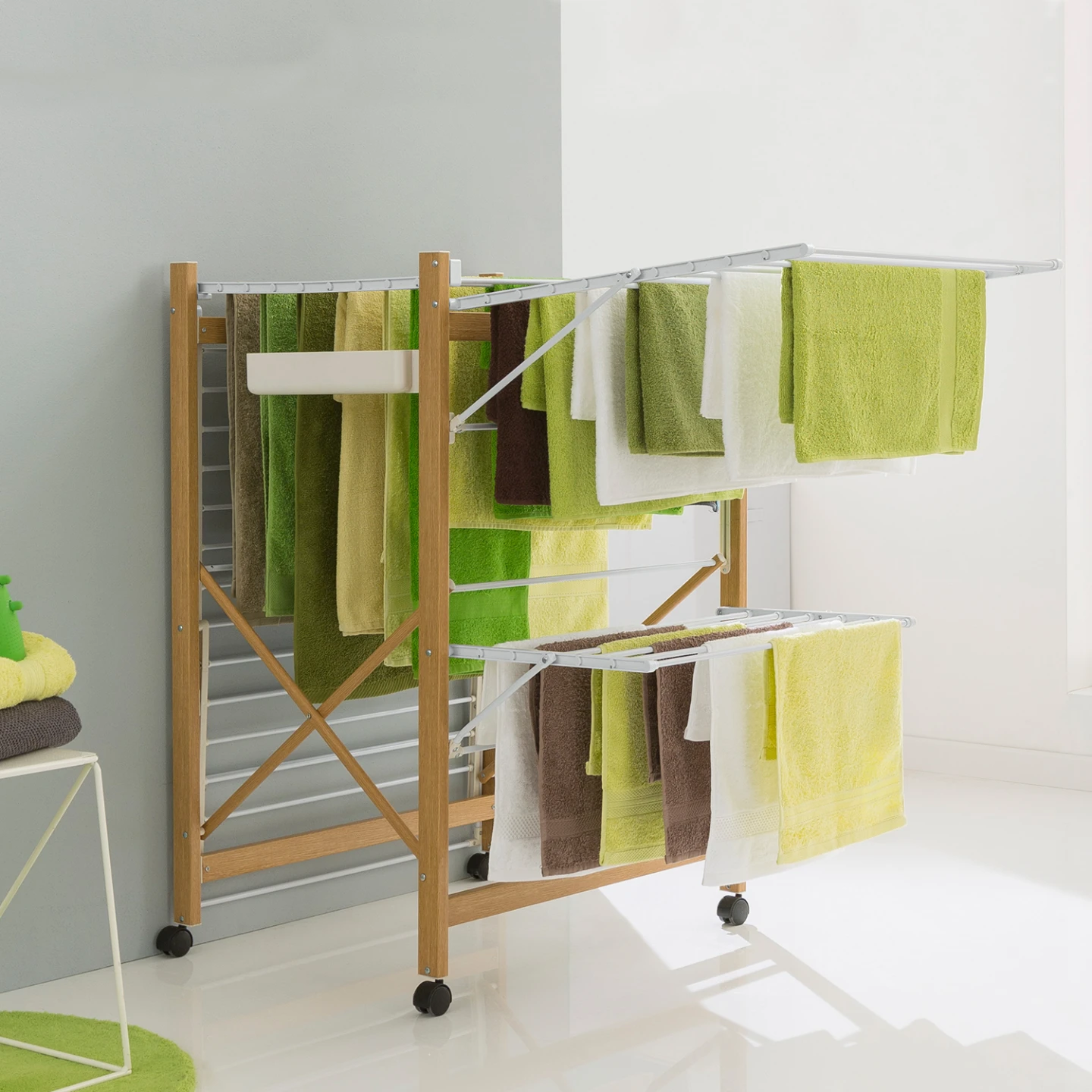 Séchoir à linge pliable DELUXE capacité 27M blanc et effet bois